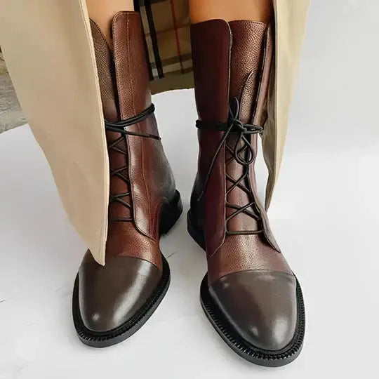 Women's Mid-High Boots Leather Comfortable Classic Brown - Vonnera