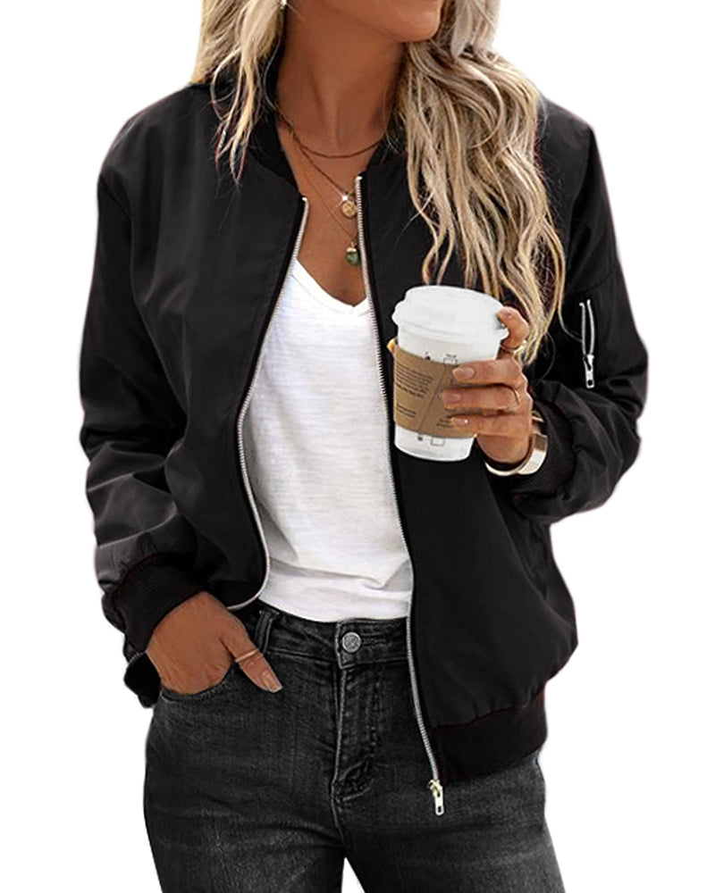 Women's Biker Jacket Leather Bomber Black - Vonnera