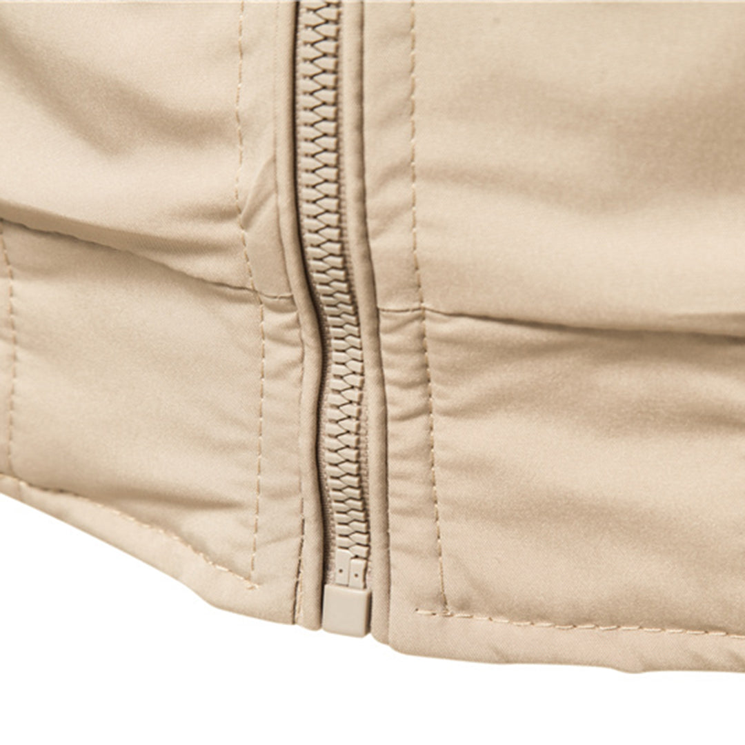 Men's Zip-Up Bomber Jacket Ribbed Collar