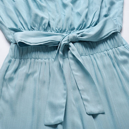Sandy | Women's Strapless Tie Waist Wide Leg Jumpsuit