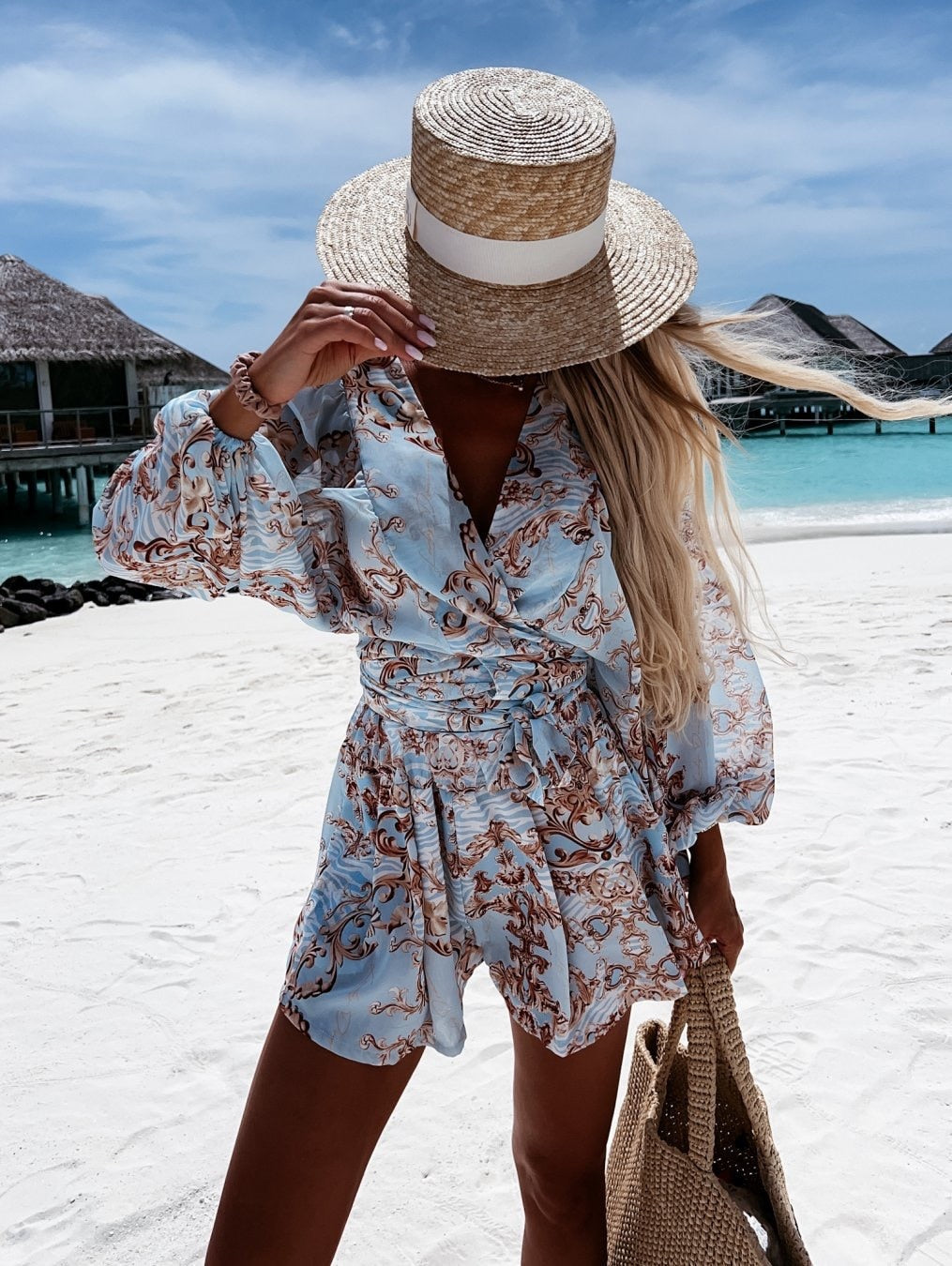 Women's Two-Piece Flowy Shorts Blouse Set