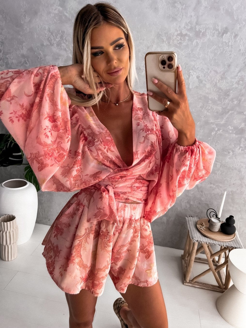 Women's Two-Piece Flowy Shorts Blouse Set