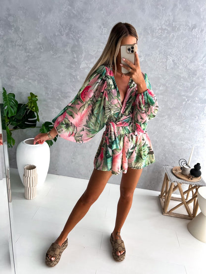 Women's Two-Piece Flowy Shorts Blouse Set