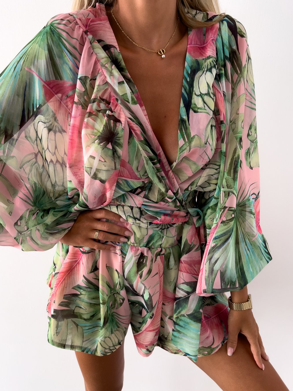 Women's Two-Piece Flowy Shorts Blouse Set
