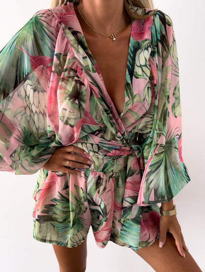Women's Two-Piece Flowy Shorts Blouse Set
