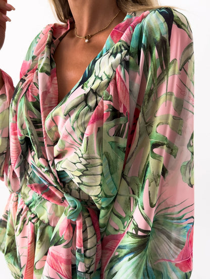 Women's Two-Piece Flowy Shorts Blouse Set