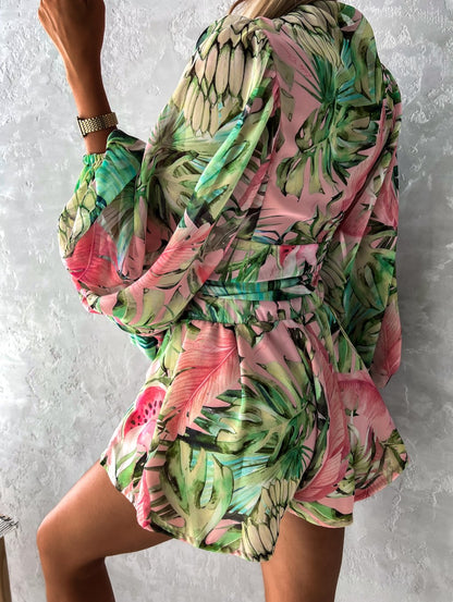 Women's Two-Piece Flowy Shorts Blouse Set