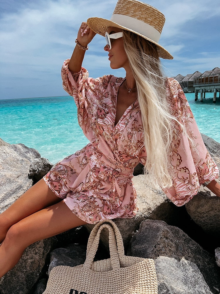 Women's Two-Piece Flowy Shorts Blouse Set