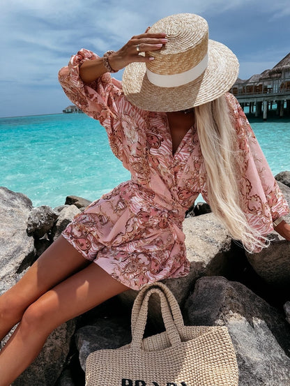 Women's Two-Piece Flowy Shorts Blouse Set