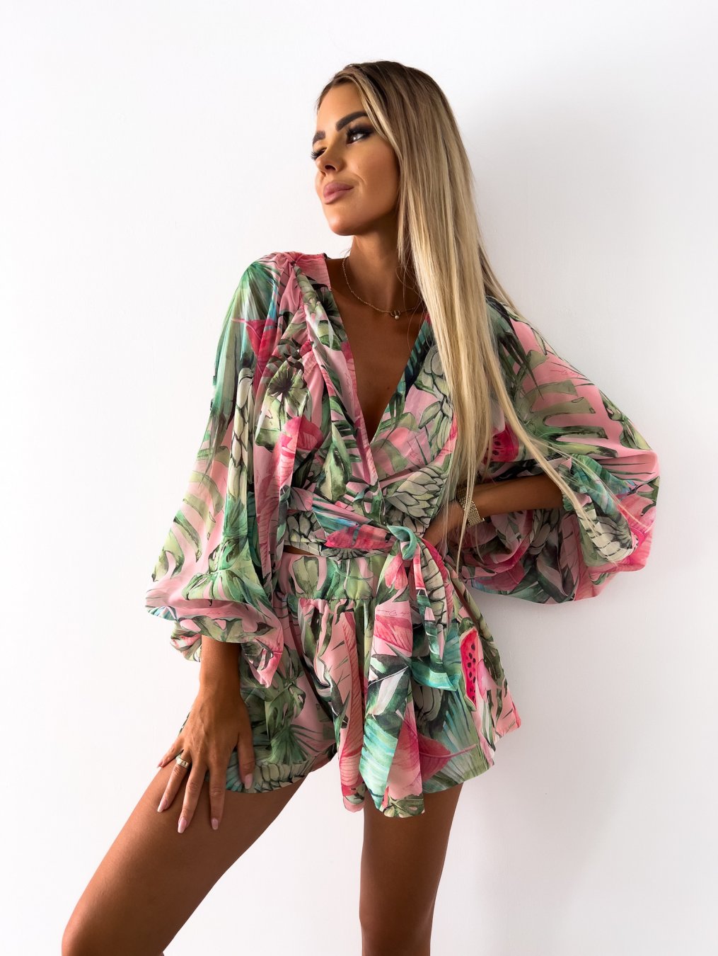 Women's Two-Piece Flowy Shorts Blouse Set - Vonnera