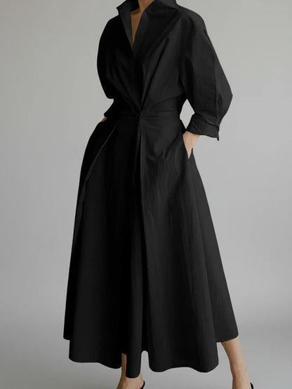 Women's A-Line Midi Dress with Collar