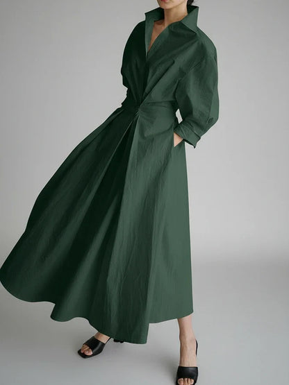 Women's A-Line Midi Dress with Collar