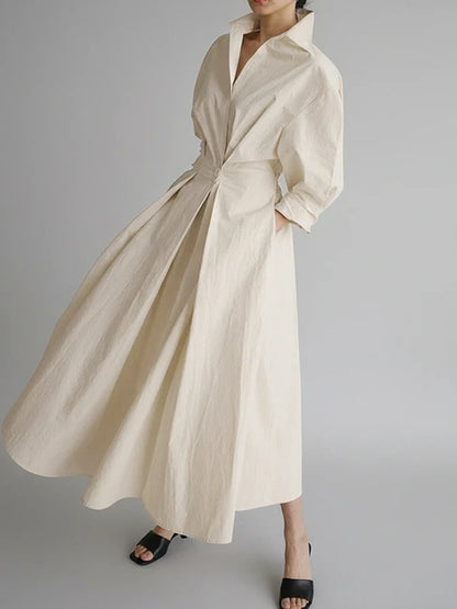 Women's A-Line Midi Dress with Collar - Vonnera
