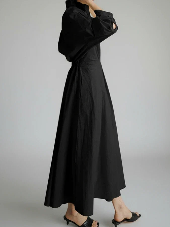 Women's A-Line Midi Dress with Collar