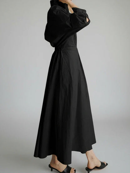 Women's A-Line Midi Dress with Collar