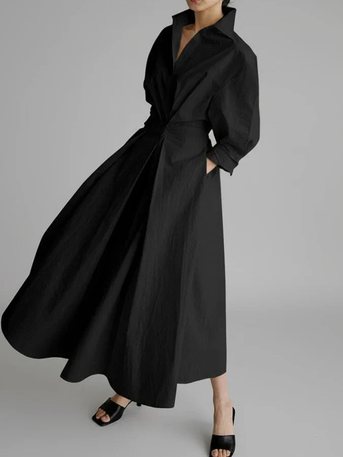 Women's A-Line Midi Dress with Collar