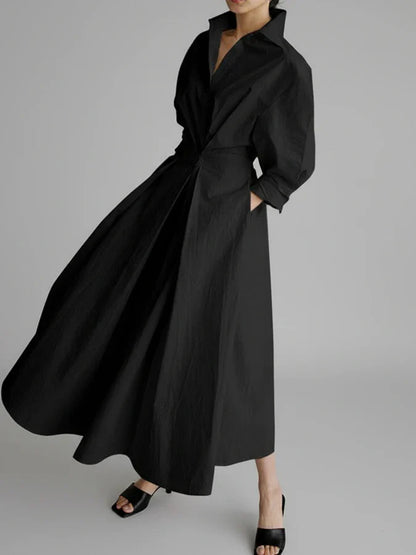 Women's A-Line Midi Dress with Collar