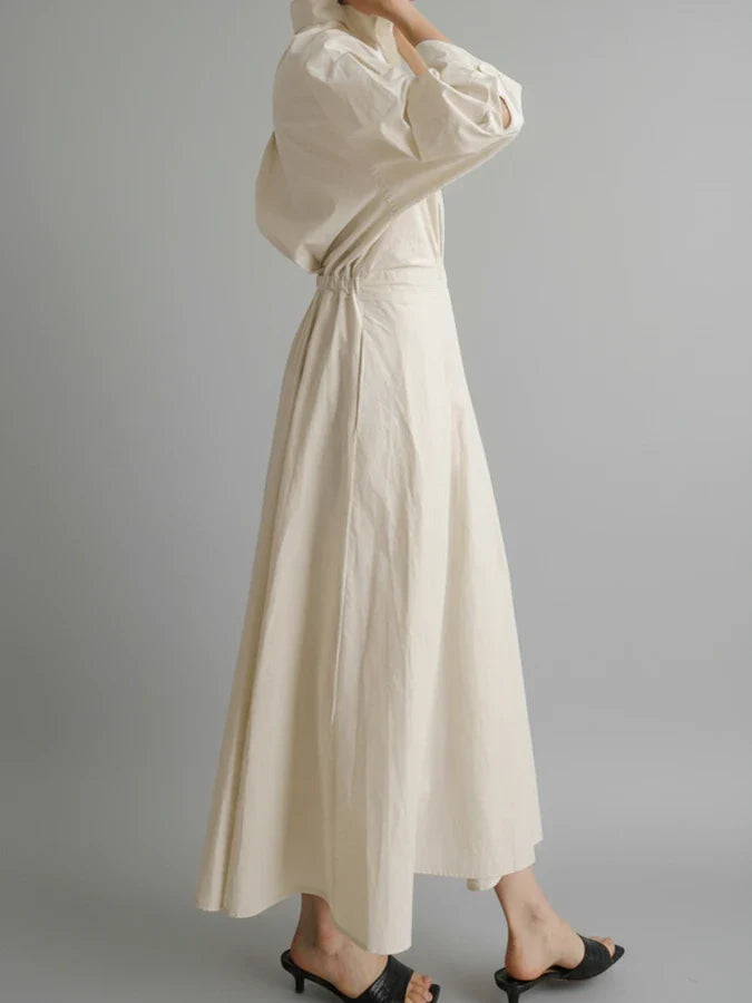 Women's A-Line Midi Dress with Collar