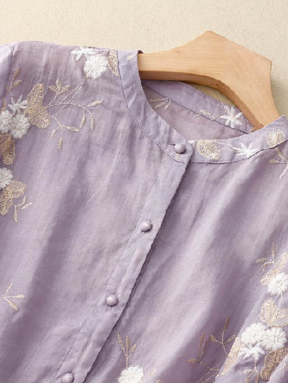 Women's Embroidered Blouse Button Front