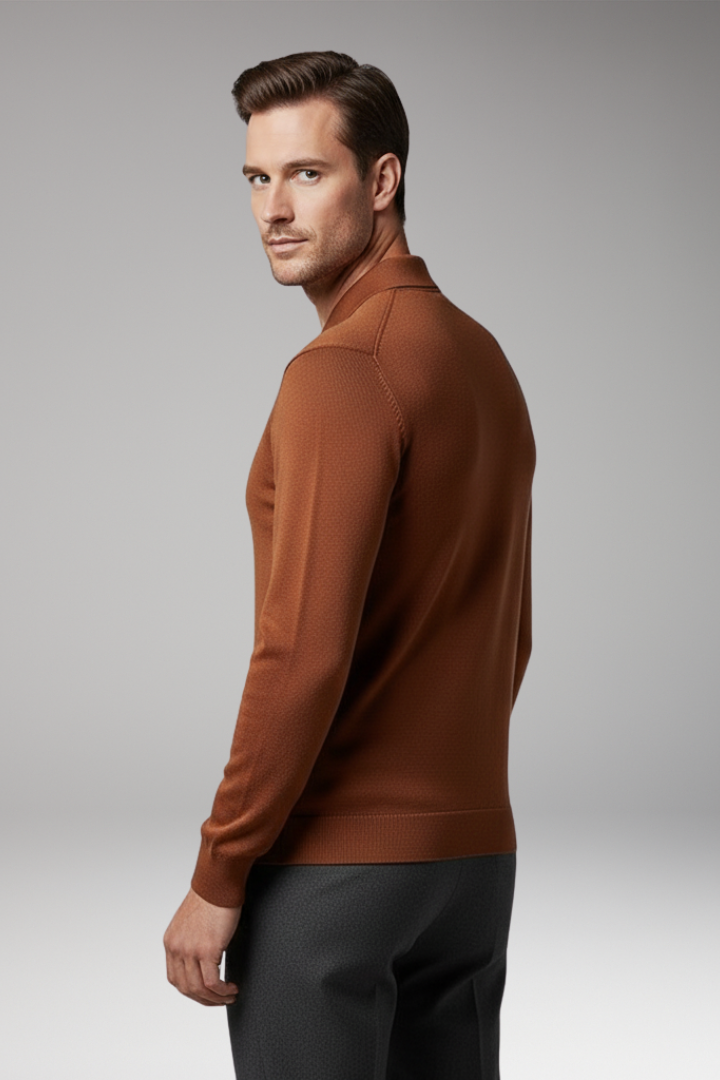Men's Quarter Zip Polo Sweater Ribbed