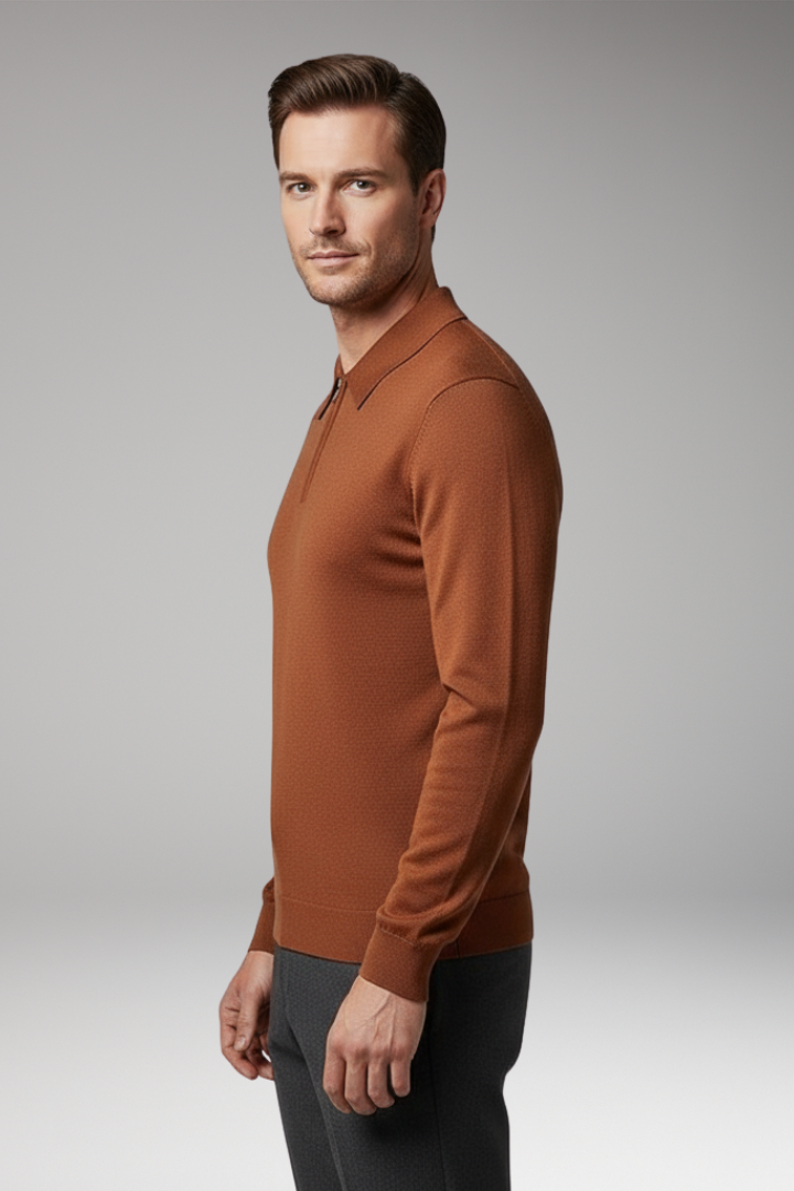 Men's Quarter Zip Polo Sweater Ribbed