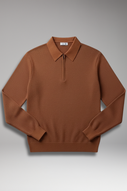 Men's Quarter Zip Polo Sweater Ribbed - Vonnera