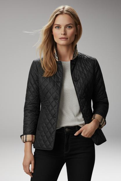 Women's Quilted Jacket Button Front Stand Collar