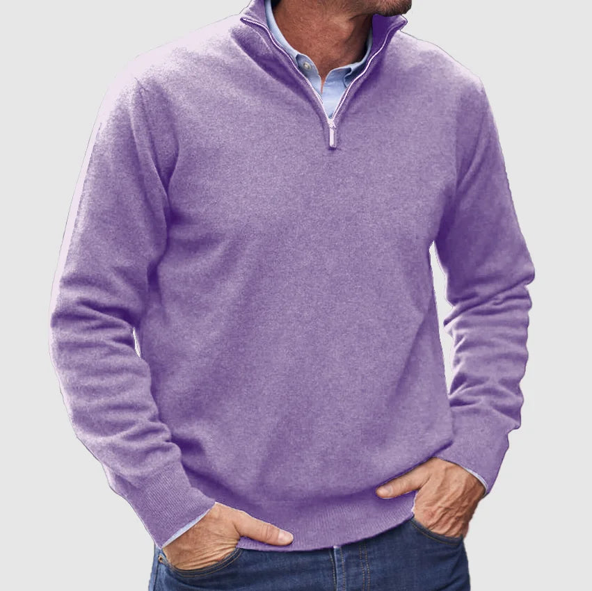 Men's Knit Jumper Half-Zip Ribbed Cuffs