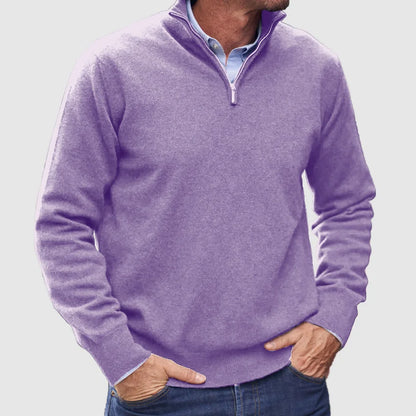 Men's Knit Jumper Half-Zip Ribbed Cuffs