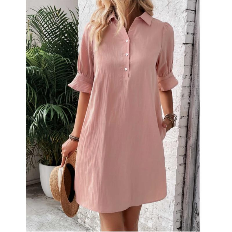 Women's 3/4 Sleeve Shirt Dress Knee Length