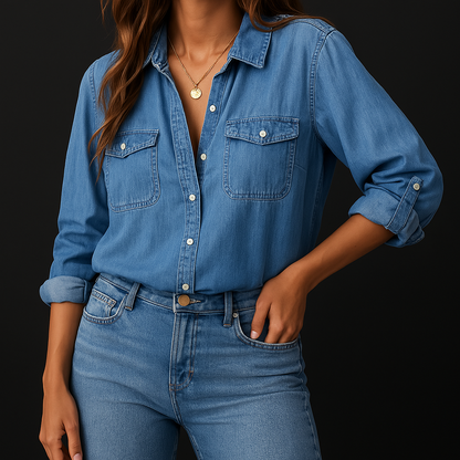 Women's Denim Button Down Shirt - Vonnera