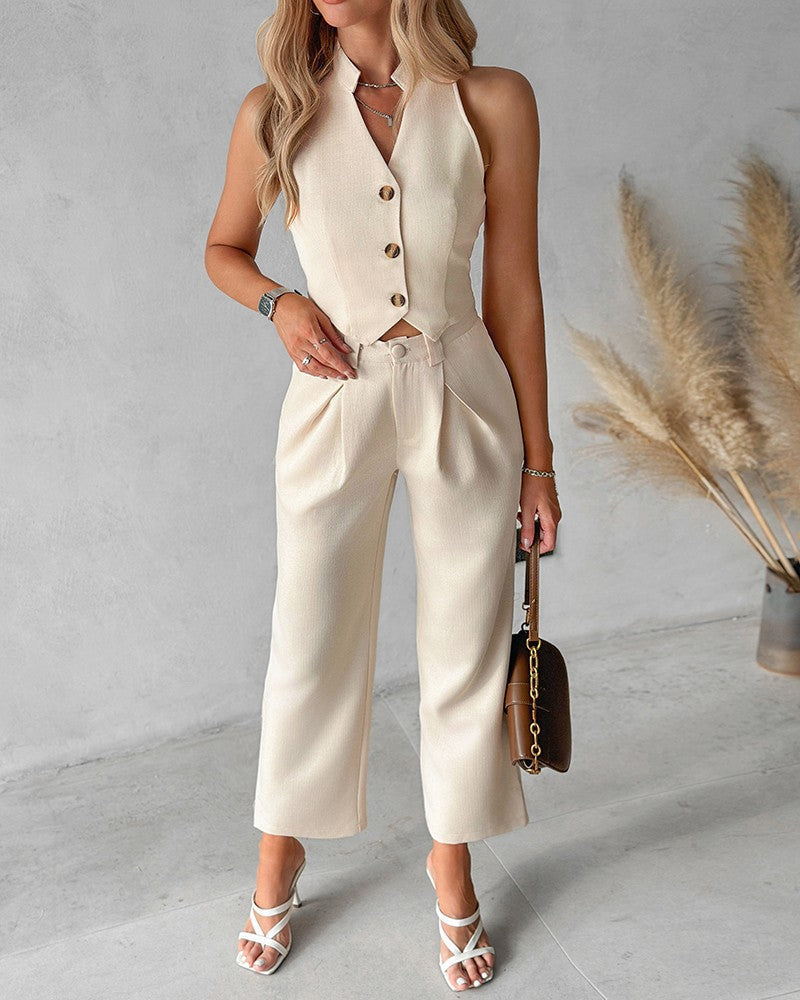 Women's Two Piece Sleeveless Trousers Set