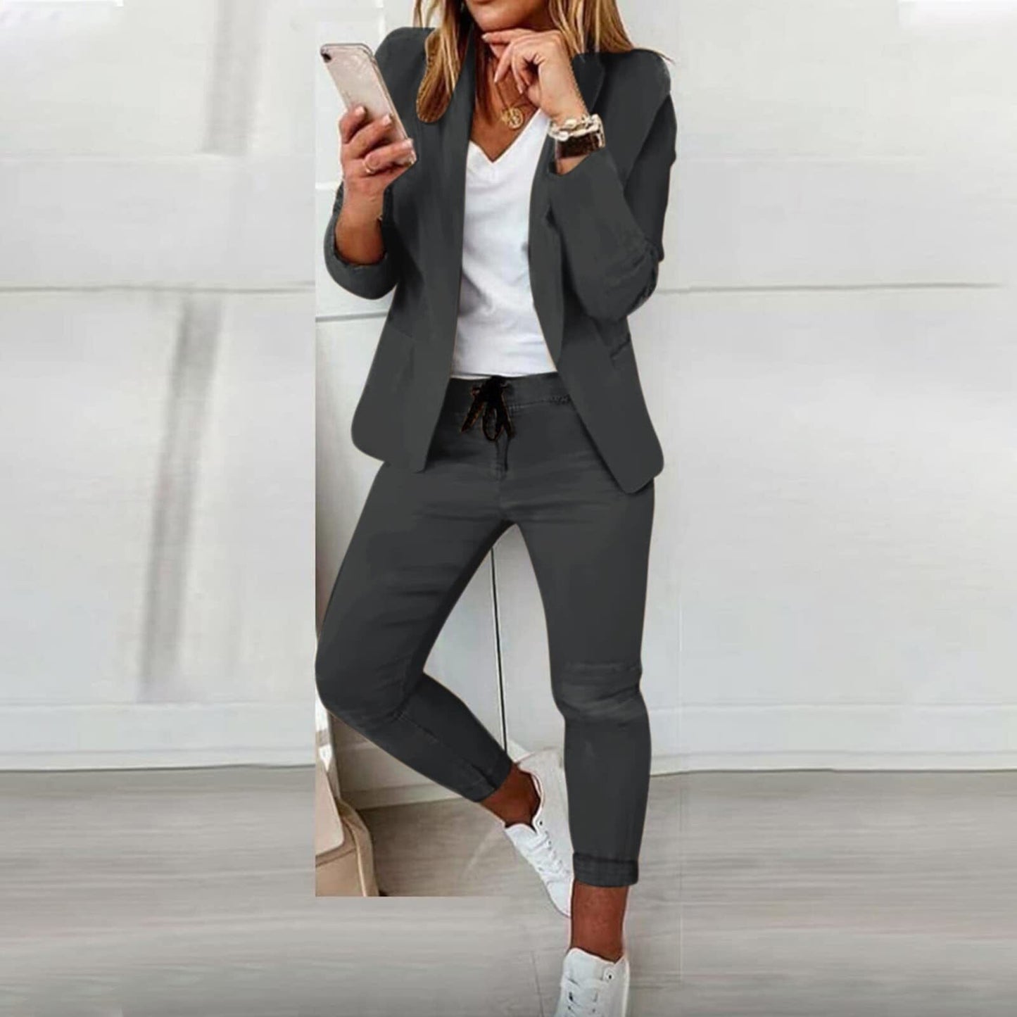 Women's Blazer And Drawstring Pants Set