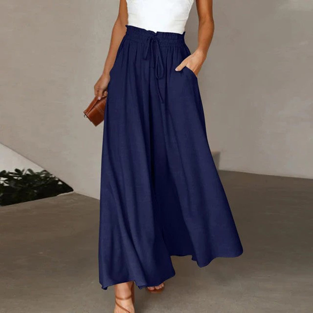 Gabriella Women's High Waist Elastic Pants Drawstring A-Line Long - Vonnera