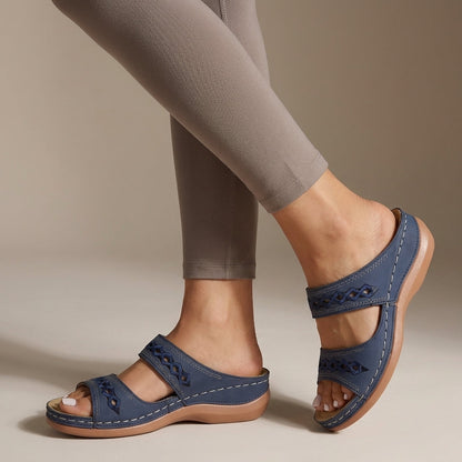 Women's Orthopedic Wedge Sandals Leather Cut-Out Strap Detail