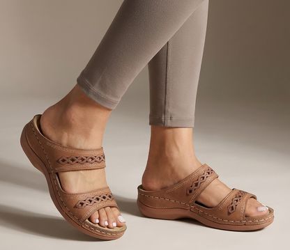 Women's Orthopedic Wedge Sandals Leather Cut-Out Strap Detail