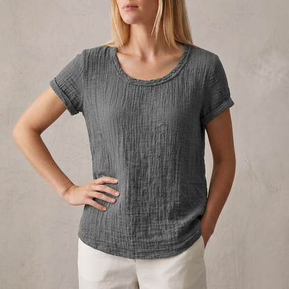 Relaxed Fit T-Shirt Cuffed Sleeves Rounded Hem