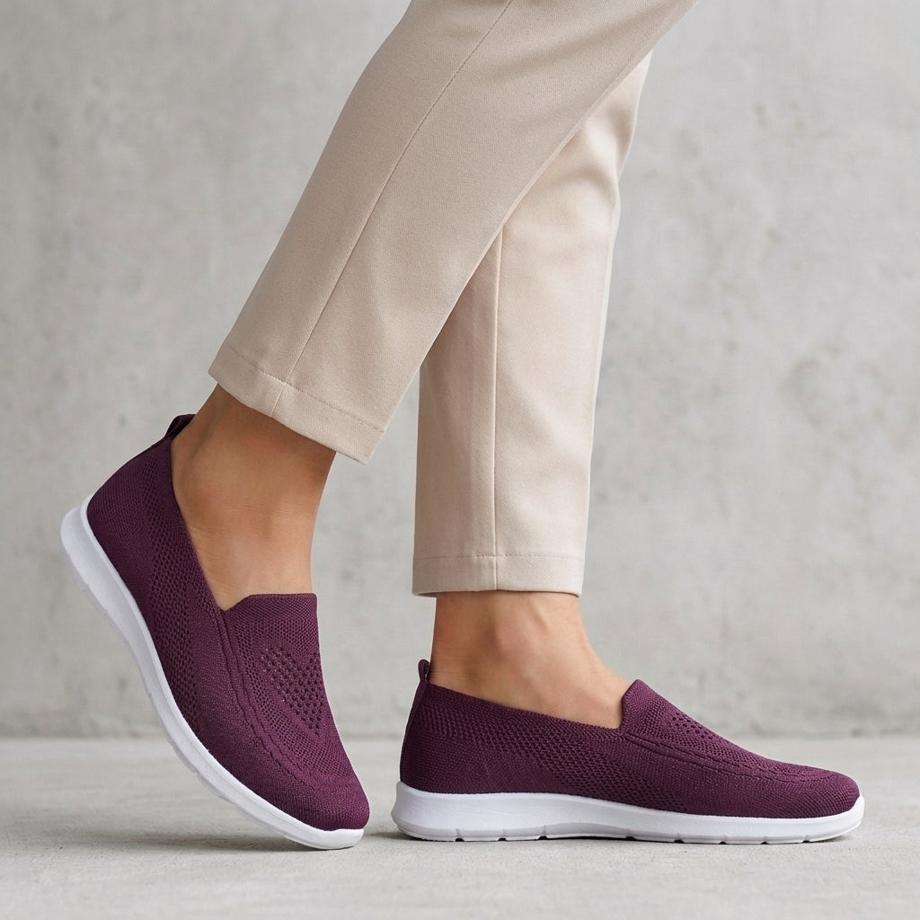 Slip-On Walking Shoes Knit Mesh Cushioned Comfort Fit