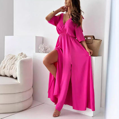 Women's V-Neck Dress with Side Split