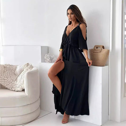 Women's V-Neck Dress with Side Split