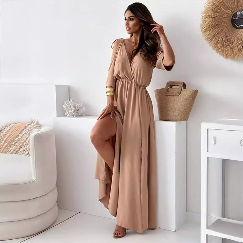 Women's V-Neck Dress with Side Split