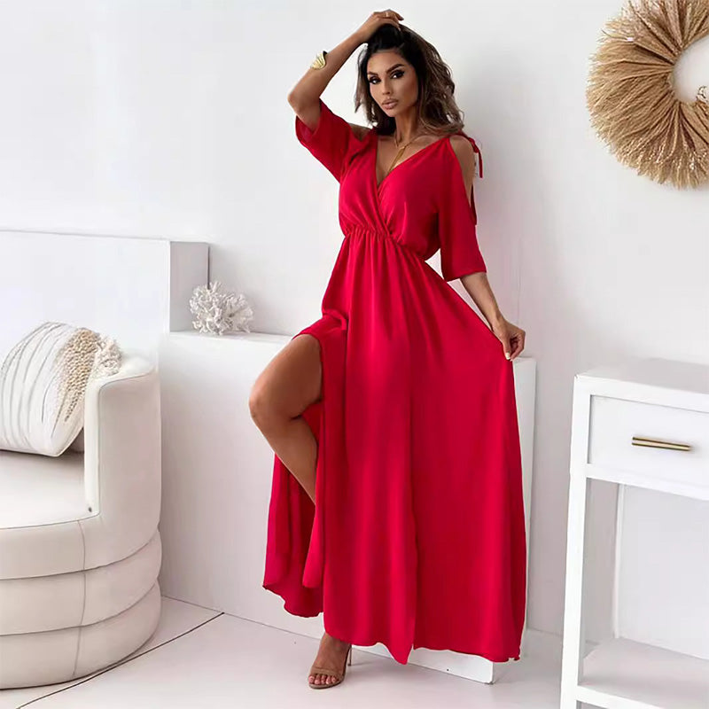 Women's V-Neck Dress with Side Split - Vonnera