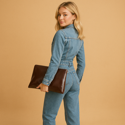Women's Denim Jumpsuit Straight Leg Long Sleeve