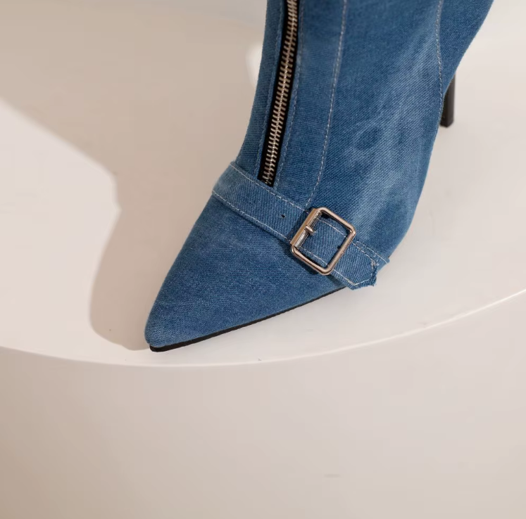 Women's Denim Buckle Ankle Boots