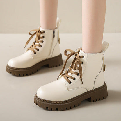 Women's Round Toe Boots Side Zipper - Vonnera