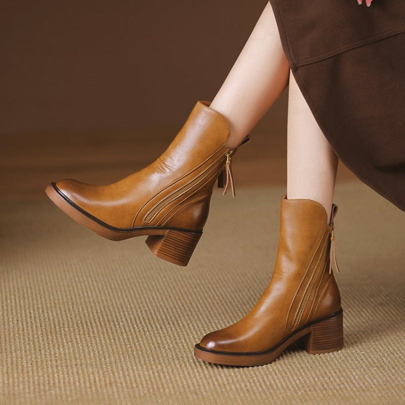 Women's Ankle Boots Zipper Block Heel
