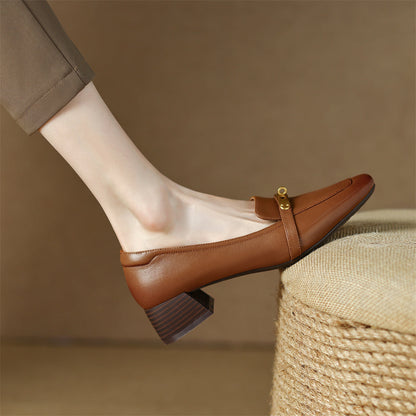 Women's Pointed Toe Block Heel Loafers Comfortable Design - Vonnera