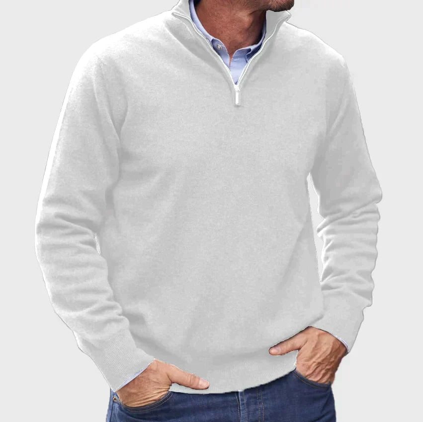 Men's Knit Jumper Half-Zip Ribbed Cuffs