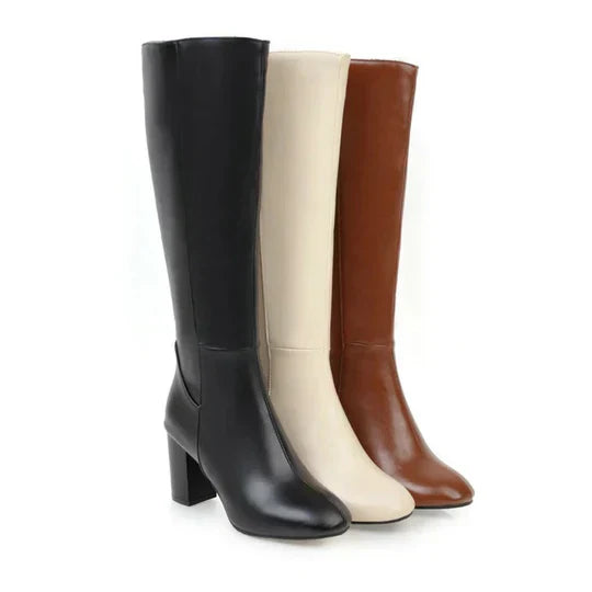 Women's Knee High Heeled Boots Zipper Black - Vonnera