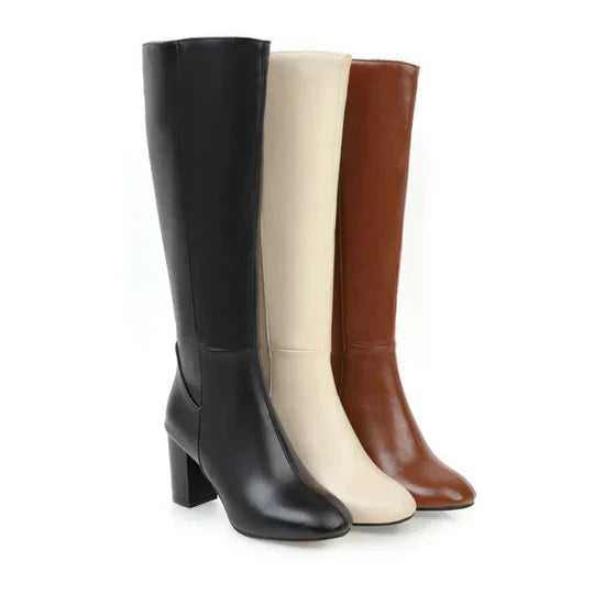 Women's Knee High Heeled Boots Zipper Closure - Vonnera